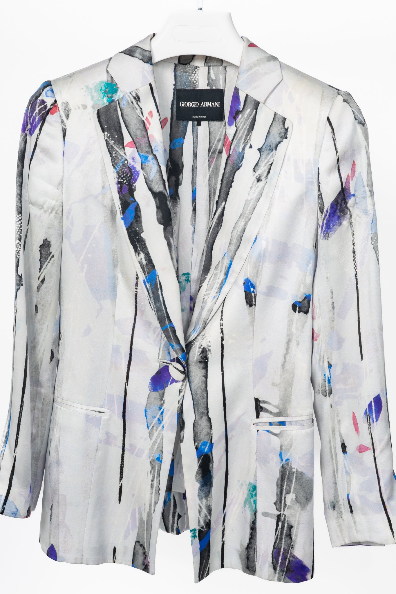 Giorgio Armani R14 Light Grey Watercolour Silk Satin Blazer