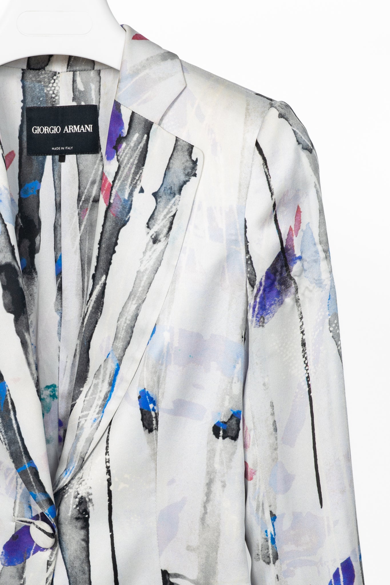 Giorgio Armani R14 Light Grey Watercolour Silk Satin Blazer
