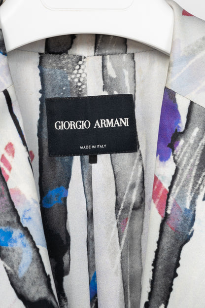 Giorgio Armani R14 Light Grey Watercolour Silk Satin Blazer