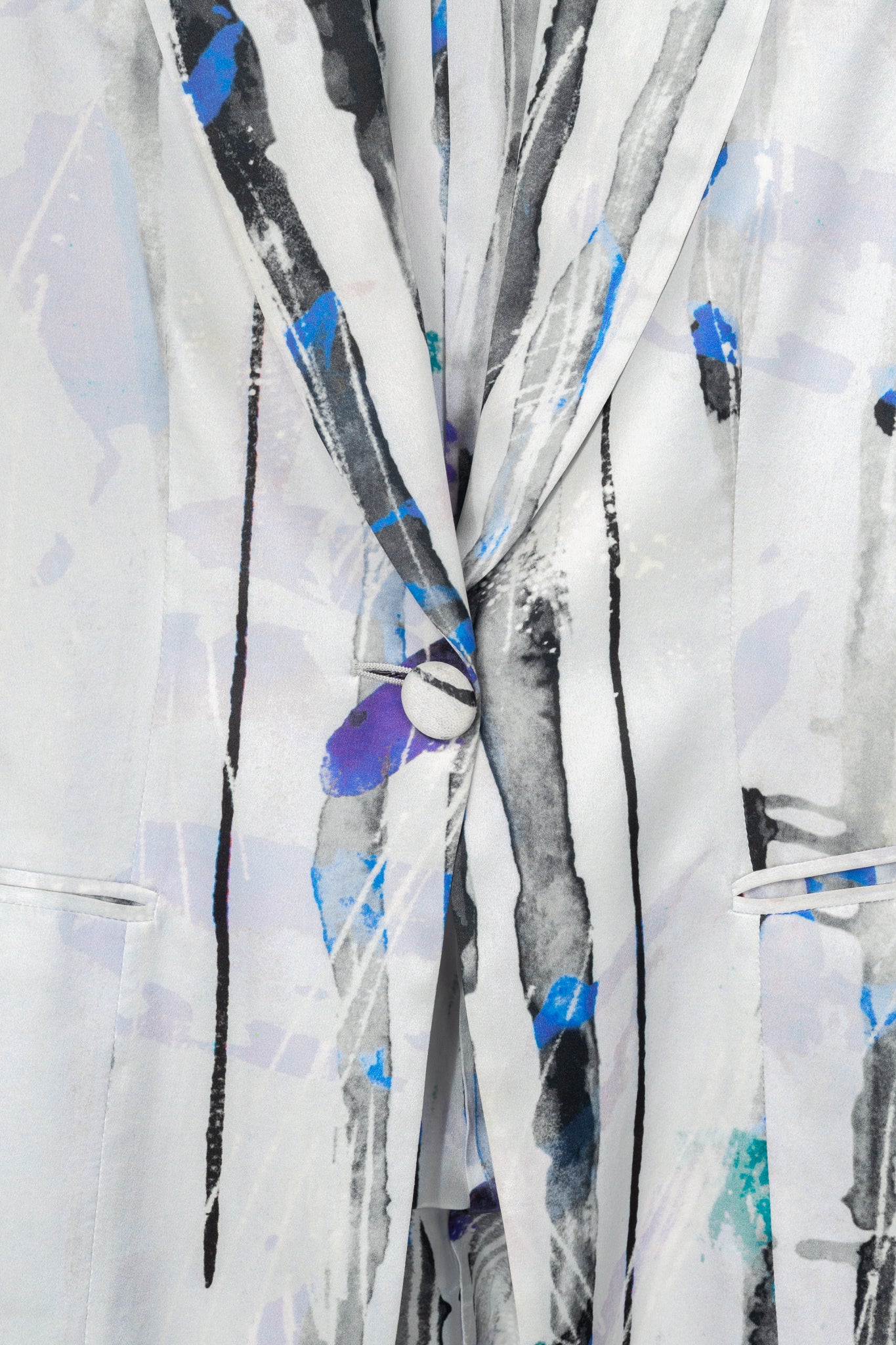 Giorgio Armani R14 Light Grey Watercolour Silk Satin Blazer