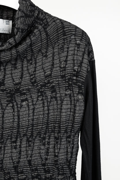 Art Point Black Grey Abstract Design Mesh Detail Long Sleeve Top