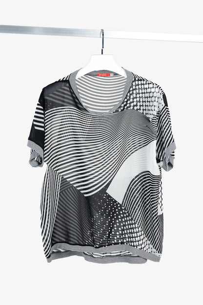 Art Point Black & White Striped Polka-Dot Chiffon Blouse