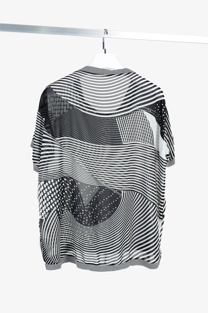 Art Point Black & White Striped Polka-Dot Chiffon Blouse