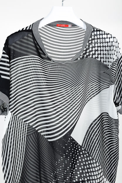 Art Point Black & White Striped Polka-Dot Chiffon Blouse