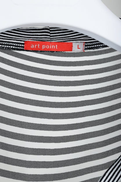 Art Point Black & White Striped Polka-Dot Chiffon Blouse