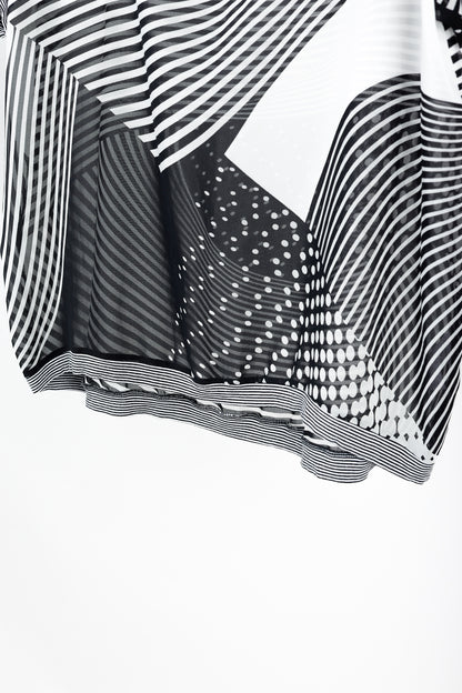 Art Point Black & White Striped Polka-Dot Chiffon Blouse