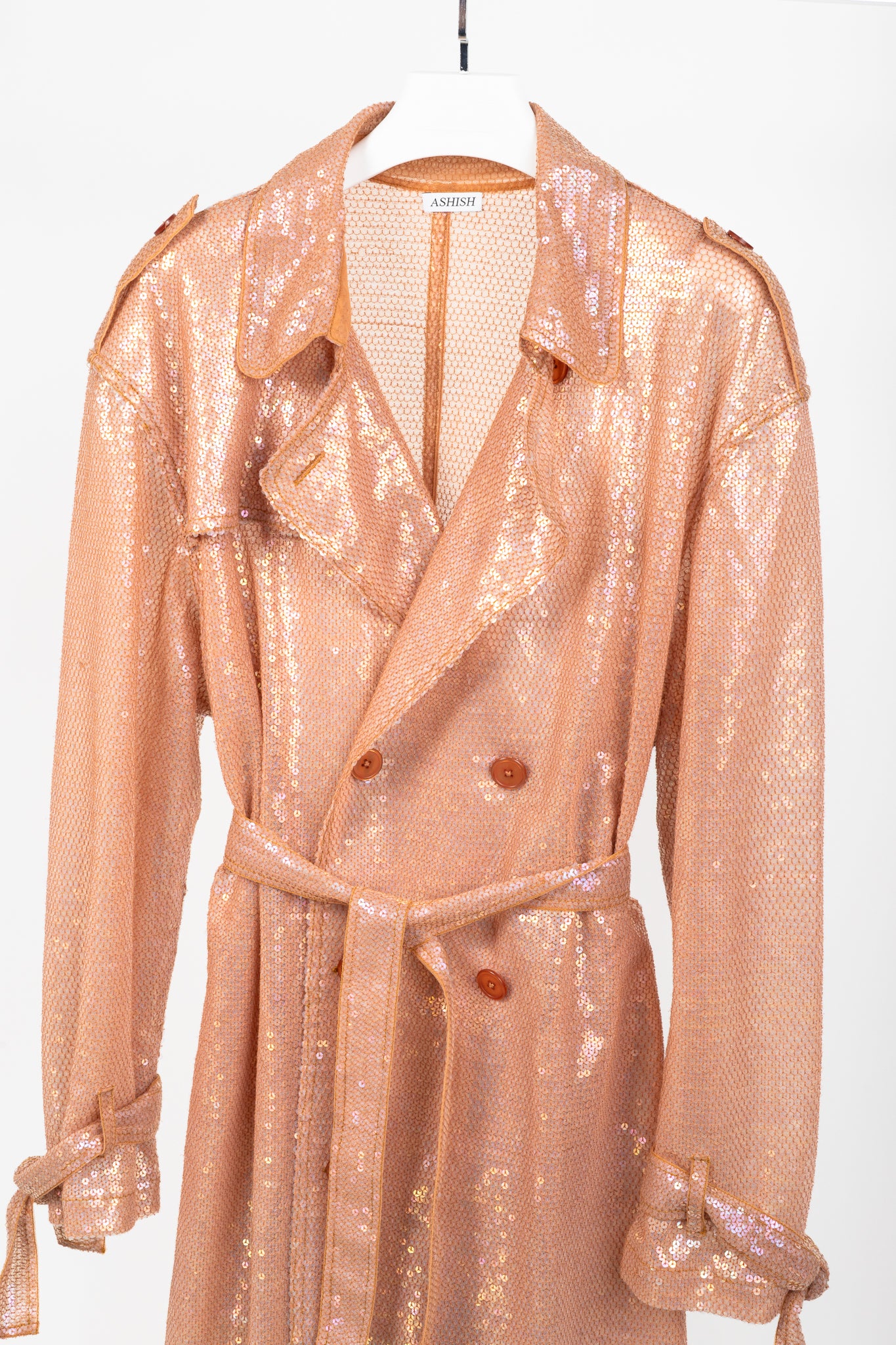 Ashish SS/19 Runway Mirage Sequined Double-Breasted Belted Trench Coat