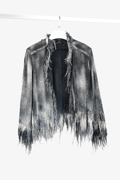 Avant Toi Carruba Black Grey Cotton Short Fringe Jacket