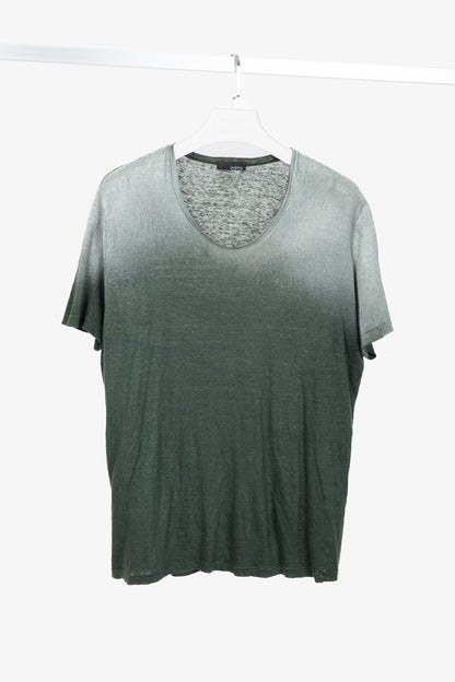 Avant Toi Overprint Green Linen Gradient T-Shirt