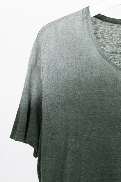 Avant Toi Overprint Green Linen Gradient T-Shirt