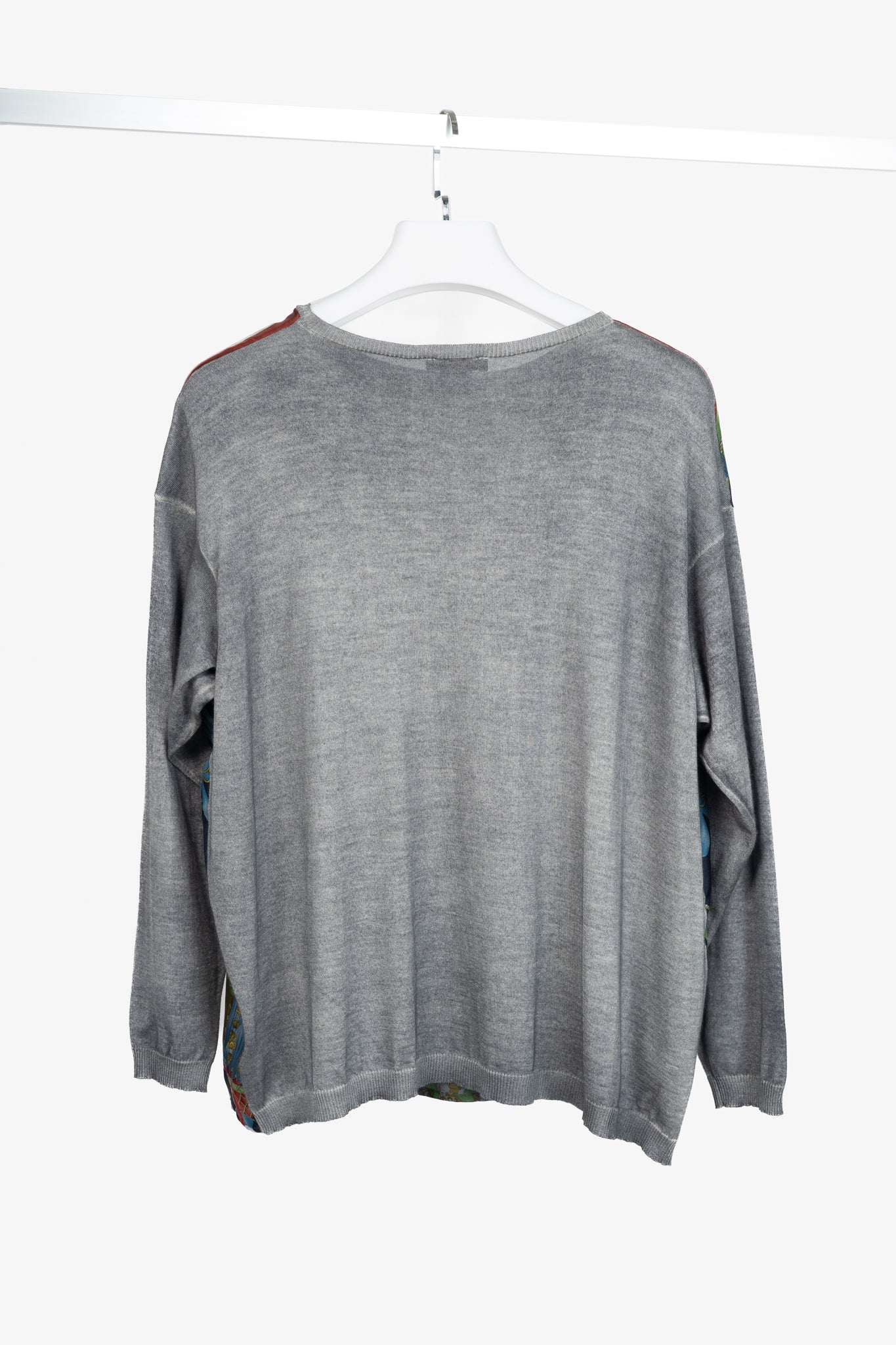 Avant Toi Grey Cashmere & Silk Graphic-Front Sweater