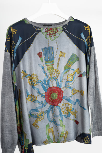 Avant Toi Grey Cashmere & Silk Graphic-Front Sweater