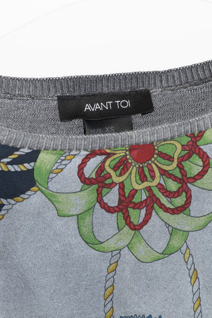 Avant Toi Grey Cashmere & Silk Graphic-Front Sweater