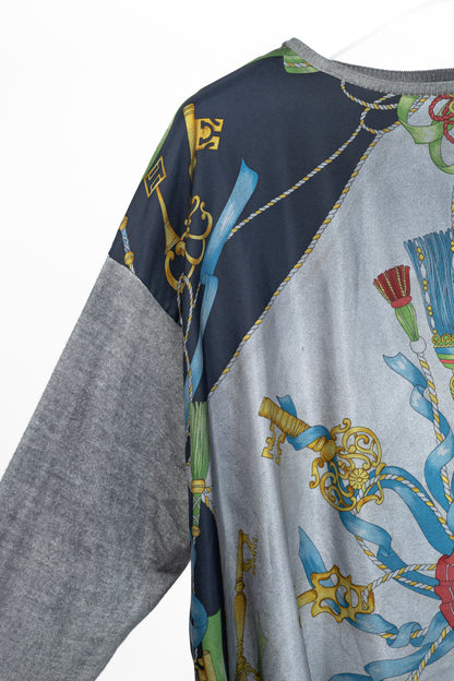 Avant Toi Grey Cashmere & Silk Graphic-Front Sweater
