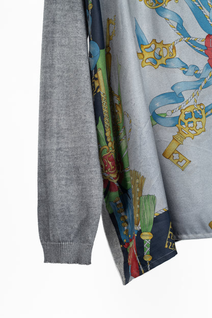 Avant Toi Grey Cashmere & Silk Graphic-Front Sweater