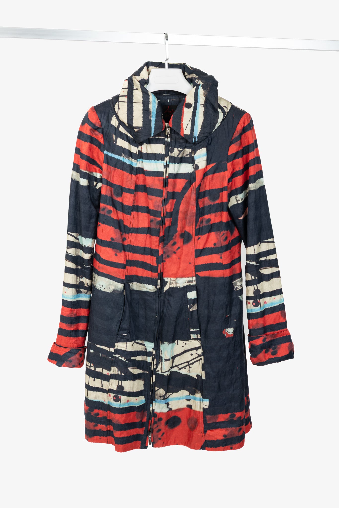 Aventures des Toiles Black Cotton Abstract-Print Zip Coat