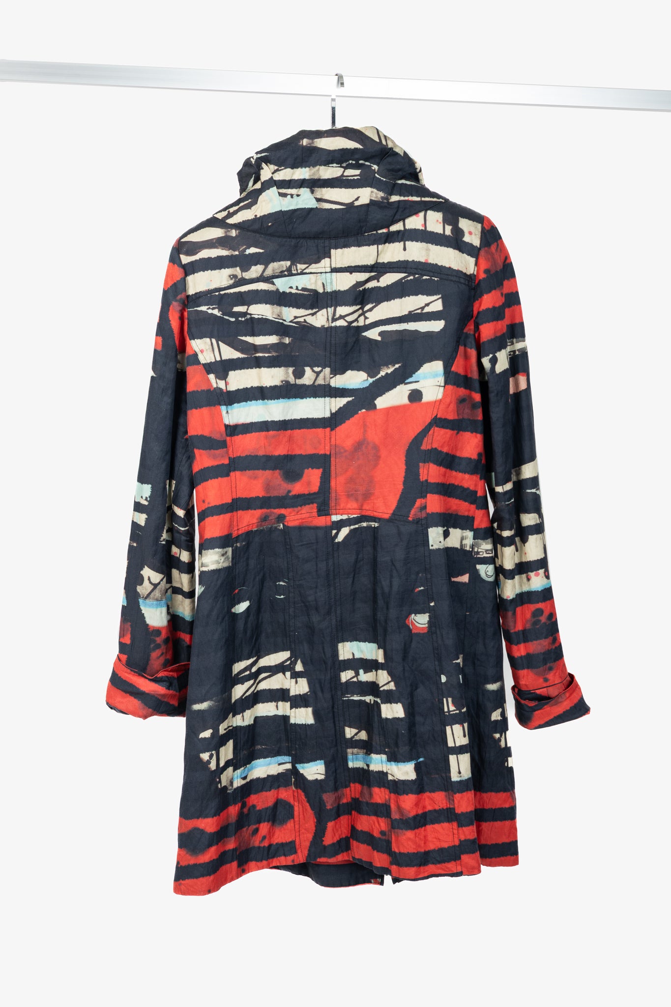 Aventures des Toiles Black Cotton Abstract-Print Zip Coat