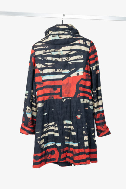 Aventures des Toiles Black Cotton Abstract-Print Zip Coat