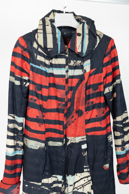 Aventures des Toiles Black Cotton Abstract-Print Zip Coat