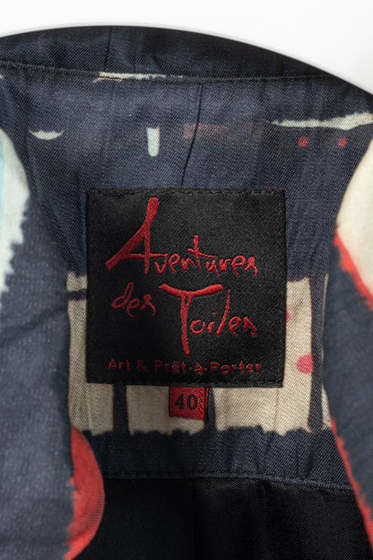 Aventures des Toiles Black Cotton Abstract-Print Zip Coat
