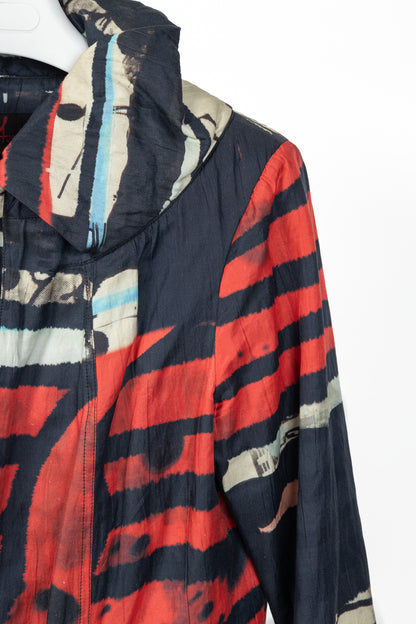 Aventures des Toiles Black Cotton Abstract-Print Zip Coat