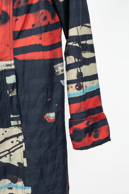 Aventures des Toiles Black Cotton Abstract-Print Zip Coat