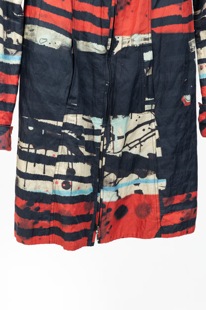Aventures des Toiles Black Cotton Abstract-Print Zip Coat