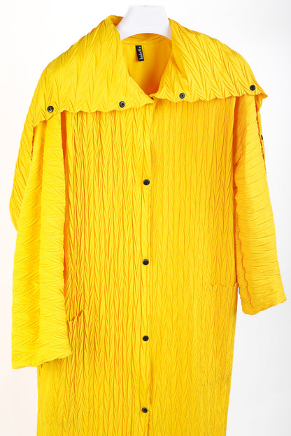 Babette Yellow Pleated Snap-Front Cowl-Collar Maxi Coat