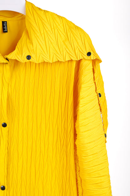 Babette Yellow Pleated Snap-Front Cowl-Collar Maxi Coat