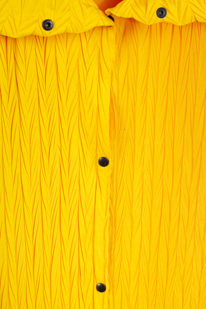 Babette Yellow Pleated Snap-Front Cowl-Collar Maxi Coat