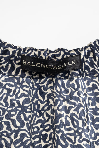 Balenciaga Navy Abstract-Print Silk-Satin Mini Dress