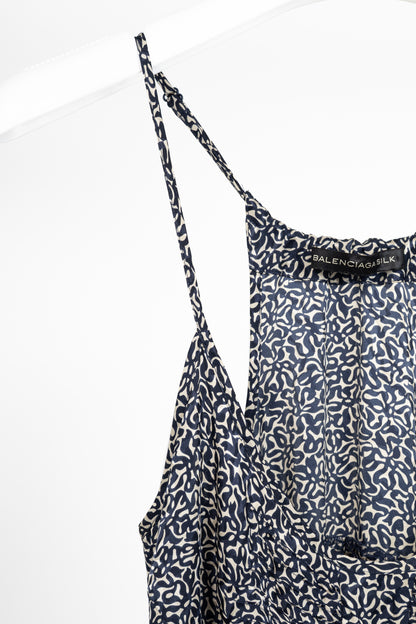 Balenciaga Navy Abstract-Print Silk-Satin Mini Dress