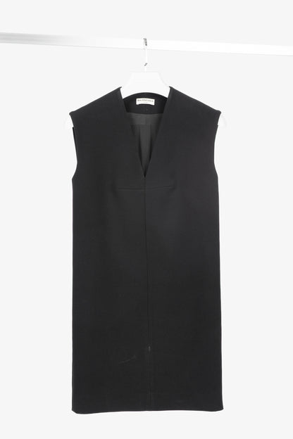 Balenciaga Black Crepe Back-Pleat Sleeveless Dress