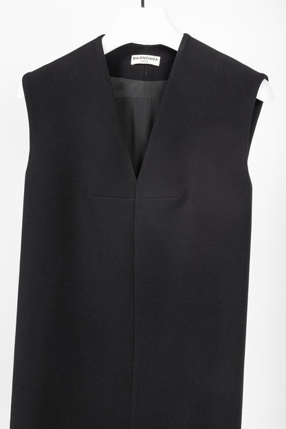 Balenciaga Black Crepe Back-Pleat Sleeveless Dress