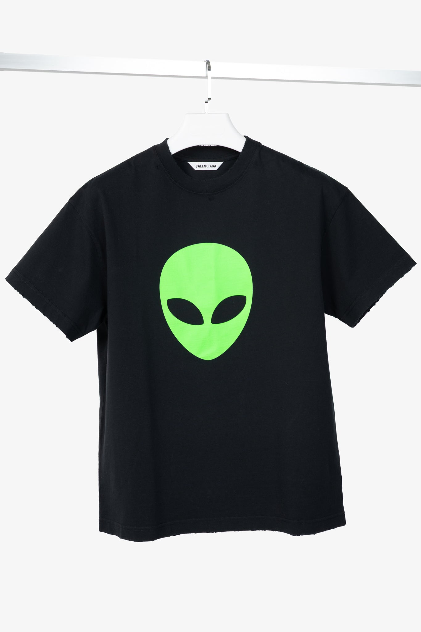 Balenciaga Black Alien-Graphic Distressed Cotton T-Shirt