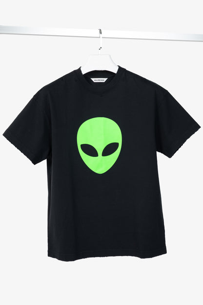Balenciaga Black Alien-Graphic Distressed Cotton T-Shirt