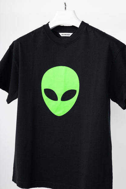 Balenciaga Black Alien-Graphic Distressed Cotton T-Shirt
