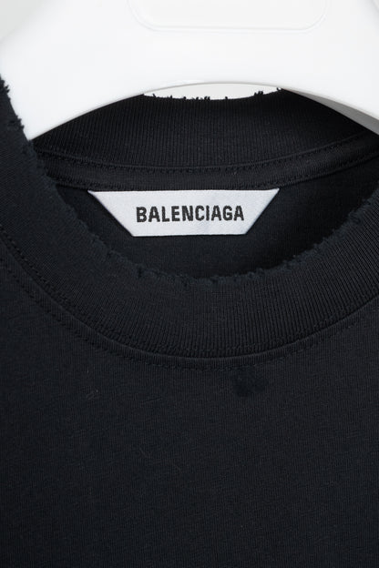 Balenciaga Black Alien-Graphic Distressed Cotton T-Shirt