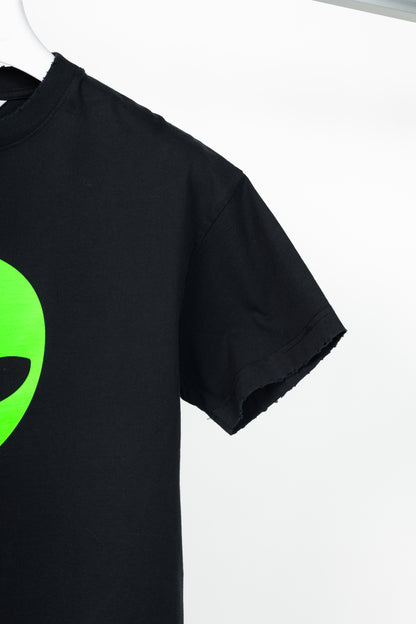 Balenciaga Black Alien-Graphic Distressed Cotton T-Shirt