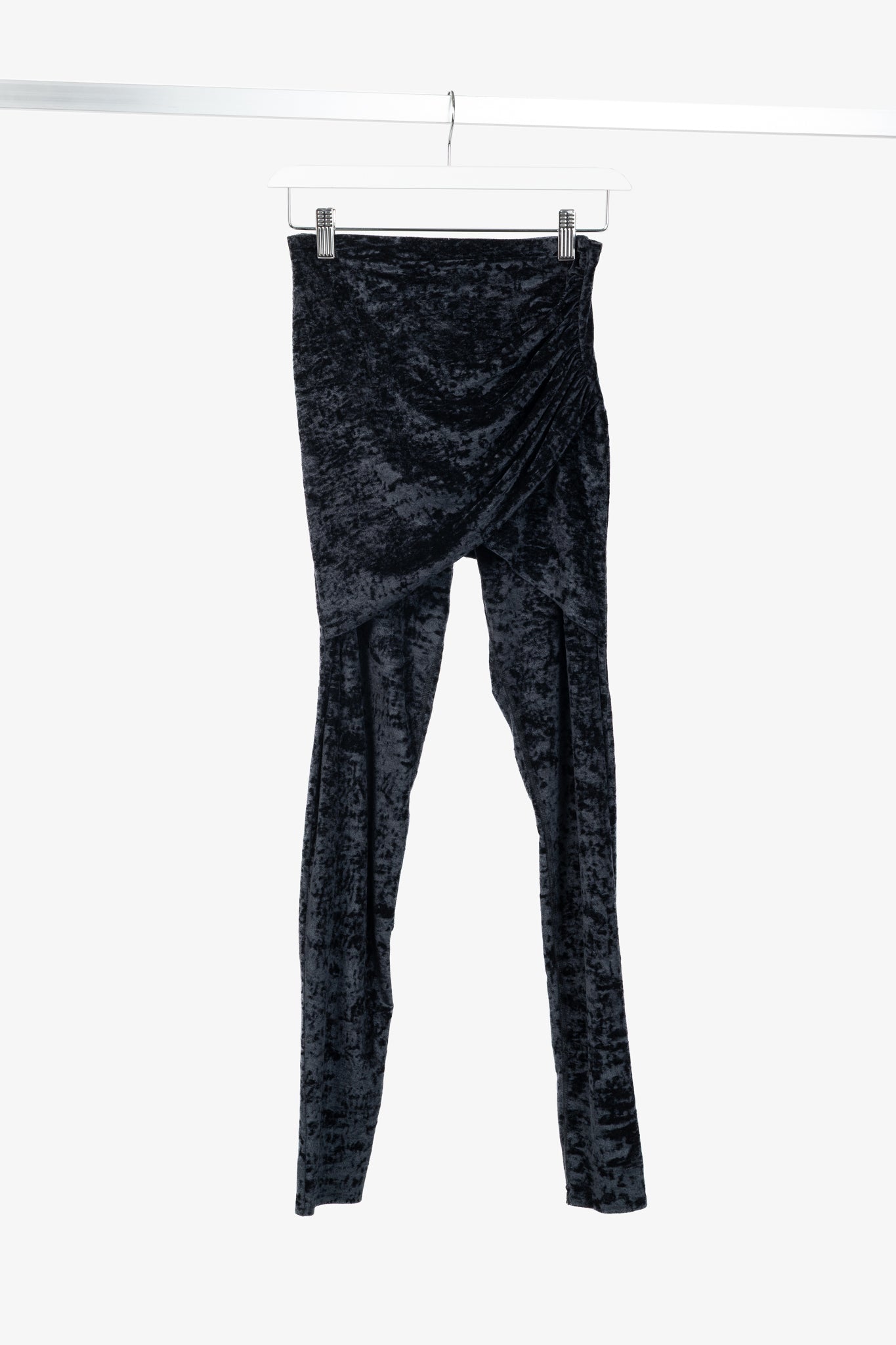 Balenciaga Demna Black Crushed-Velvet Draped-Front Leggings