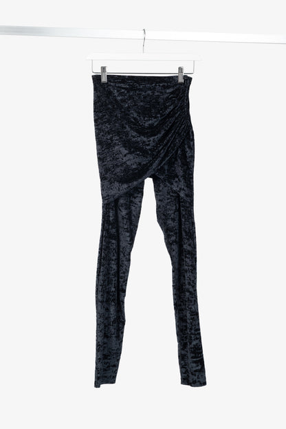 Balenciaga Demna Black Crushed-Velvet Draped-Front Leggings