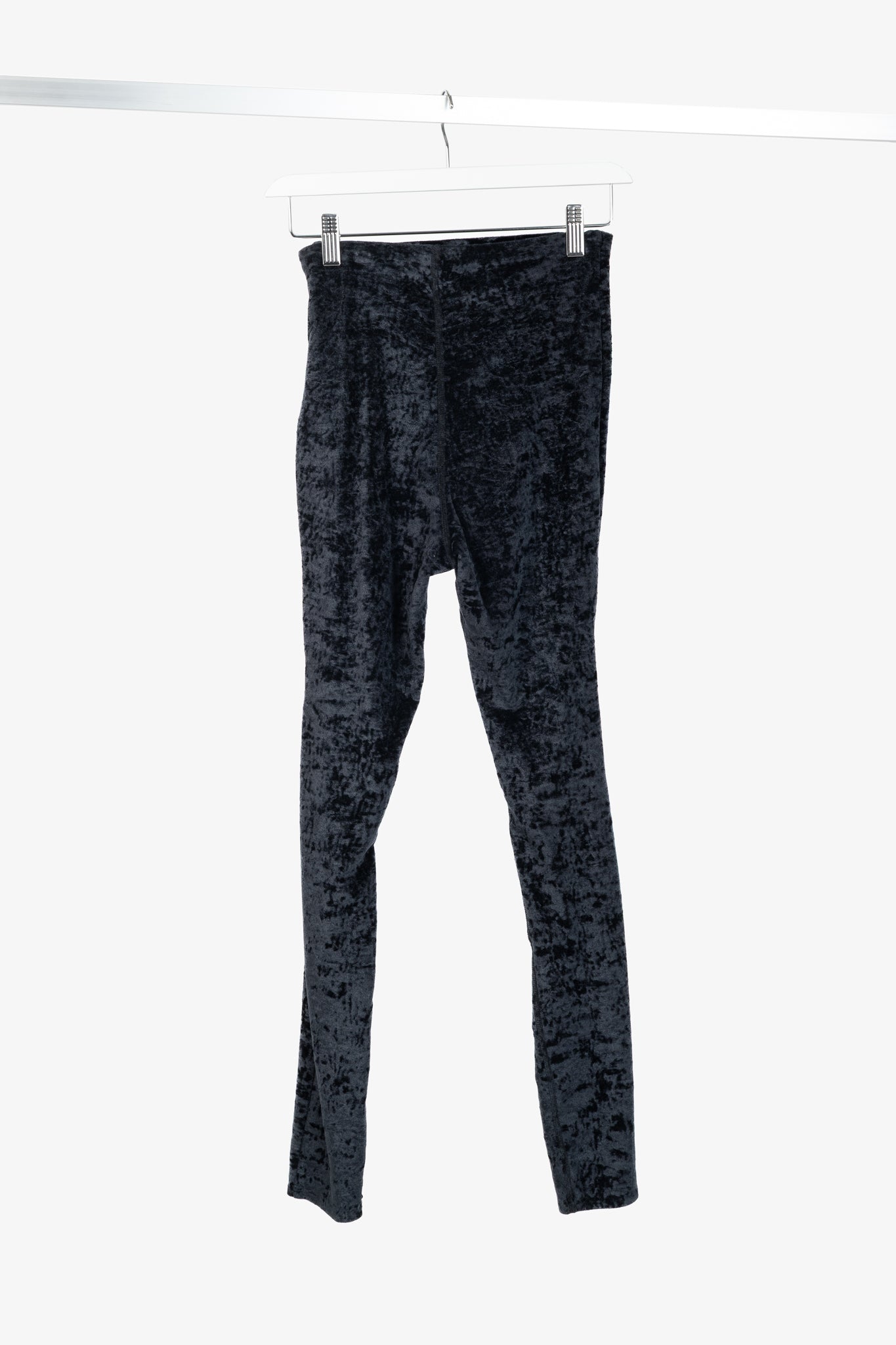 Balenciaga Demna Black Crushed-Velvet Draped-Front Leggings