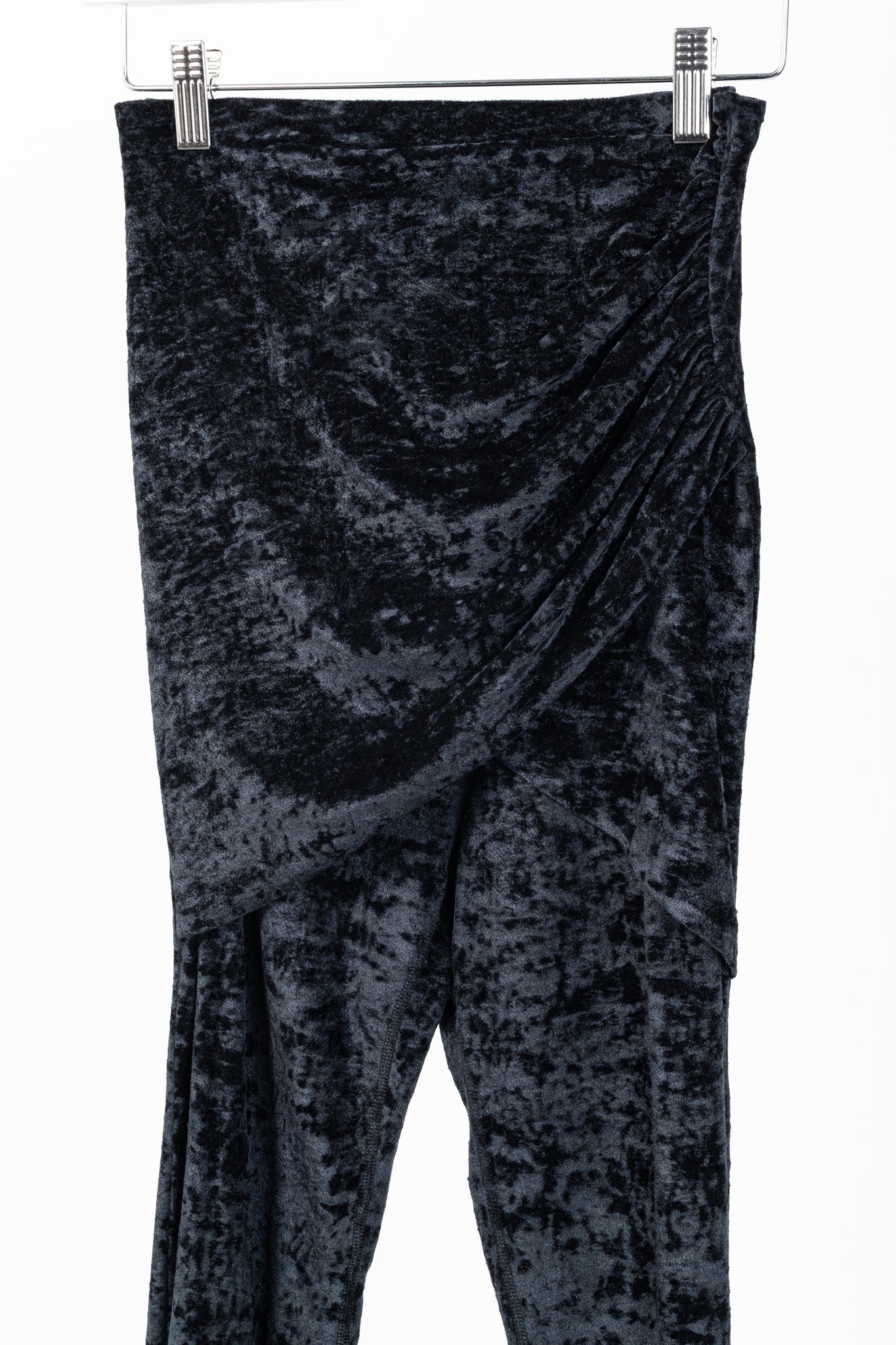 Balenciaga Demna Black Crushed-Velvet Draped-Front Leggings