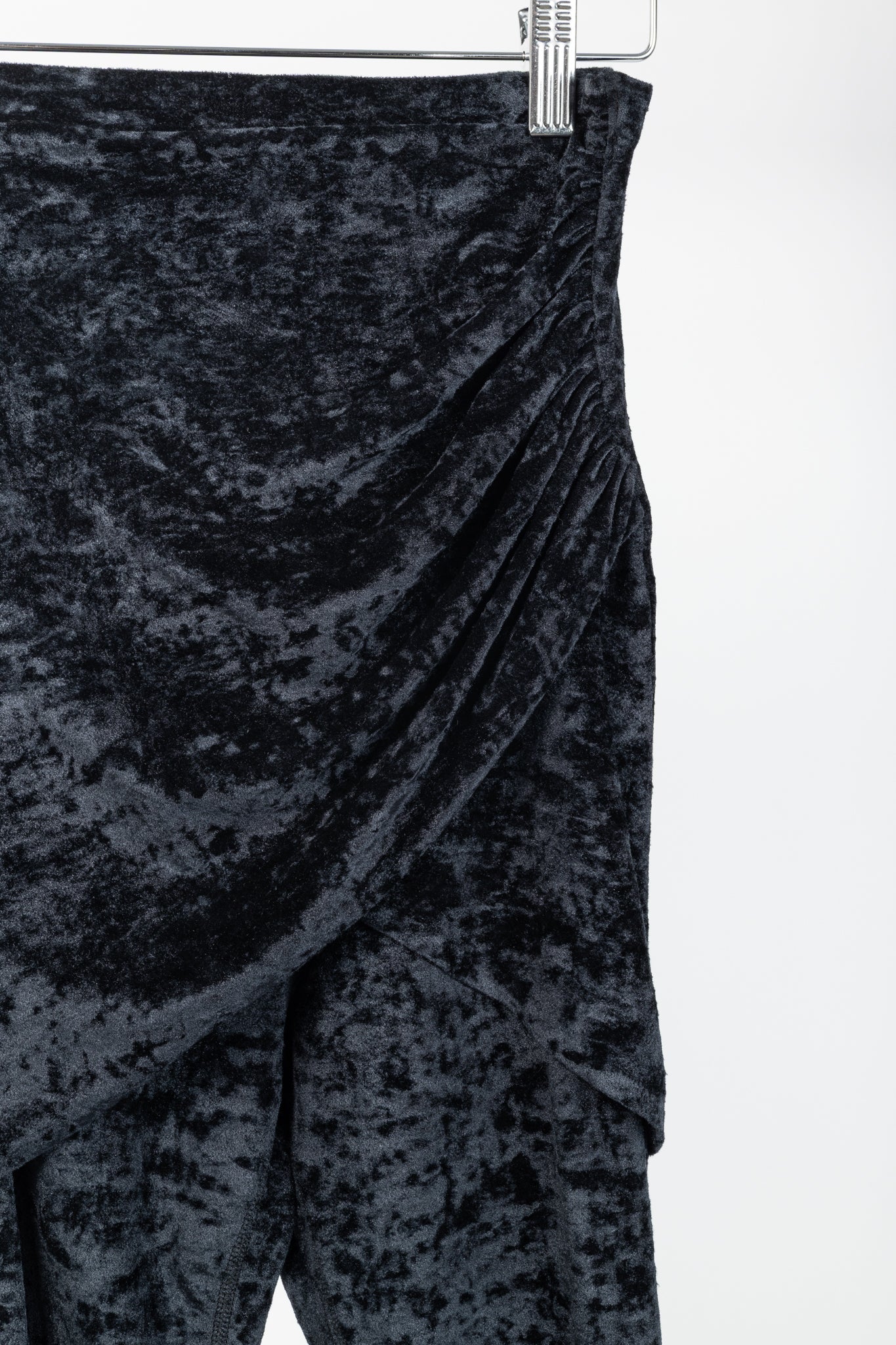 Balenciaga Demna Black Crushed-Velvet Draped-Front Leggings