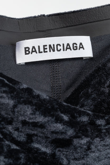 Balenciaga Demna Black Crushed-Velvet Draped-Front Leggings