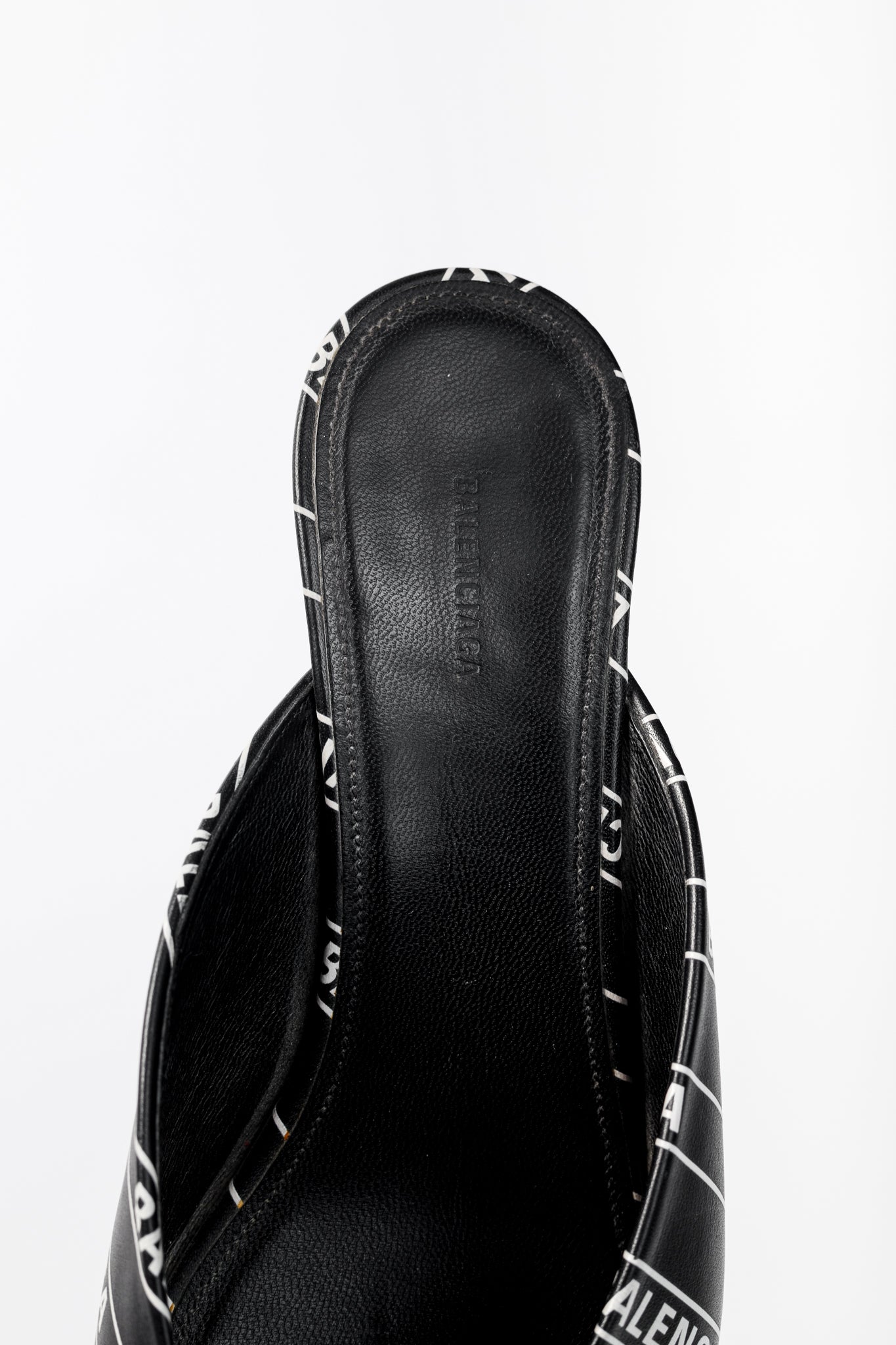 Balenciaga Black & White Logo-Printed BB Knife Mules