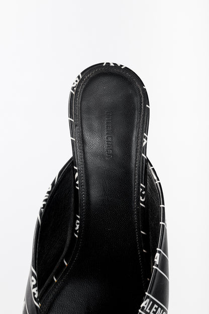 Balenciaga Black & White Logo-Printed BB Knife Mules