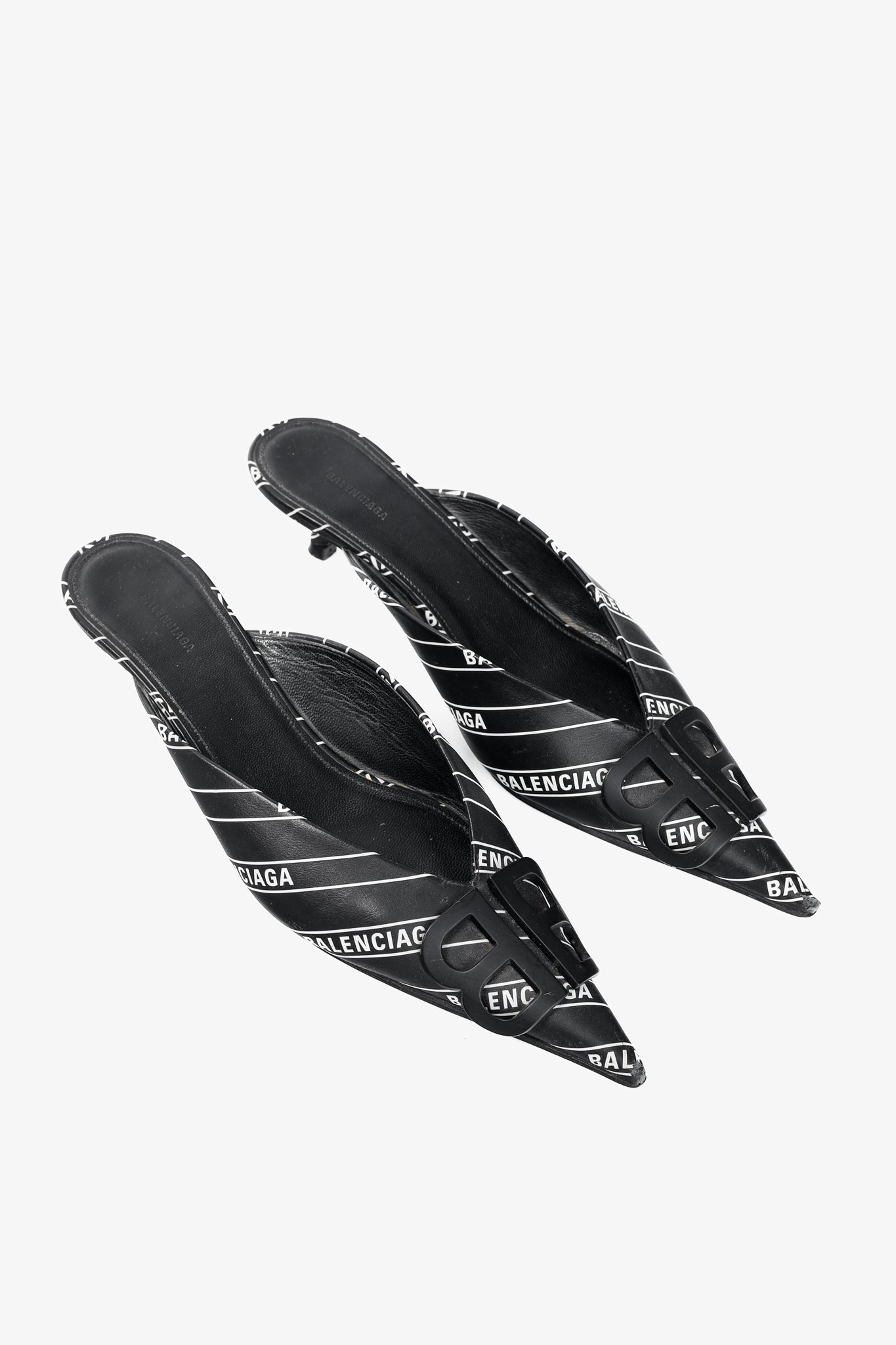 Balenciaga Black & White Logo-Printed BB Knife Mules