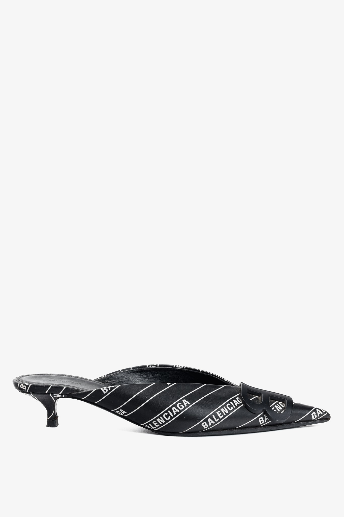Balenciaga Black & White Logo-Printed BB Knife Mules