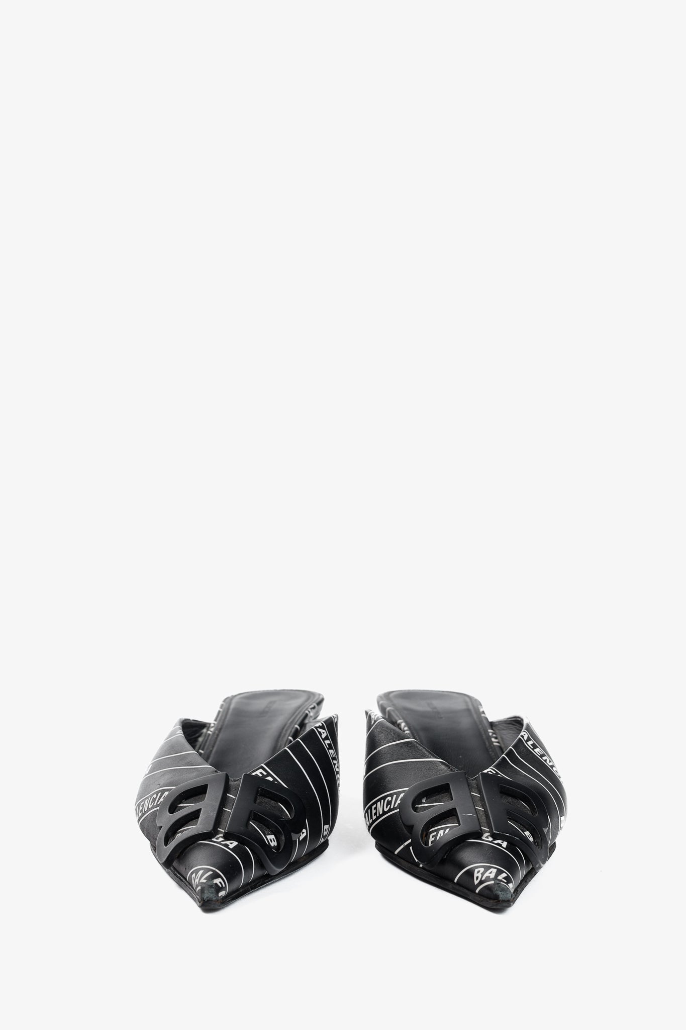 Balenciaga Black & White Logo-Printed BB Knife Mules